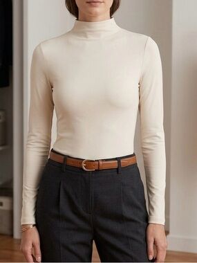Express Cream Mock Neck Long Sleeve Top